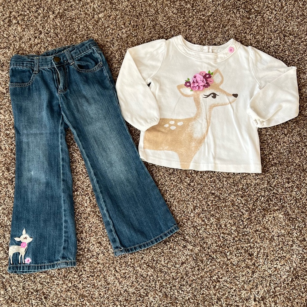 GUC Gymboree deer long sleeve shirt & jeans outfit 4T